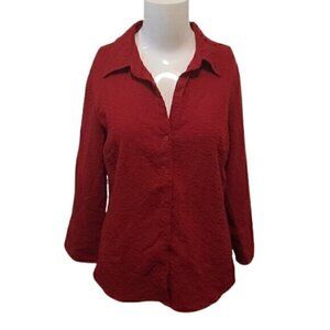 [At Last Classic] Red Collared Button Down - Size S